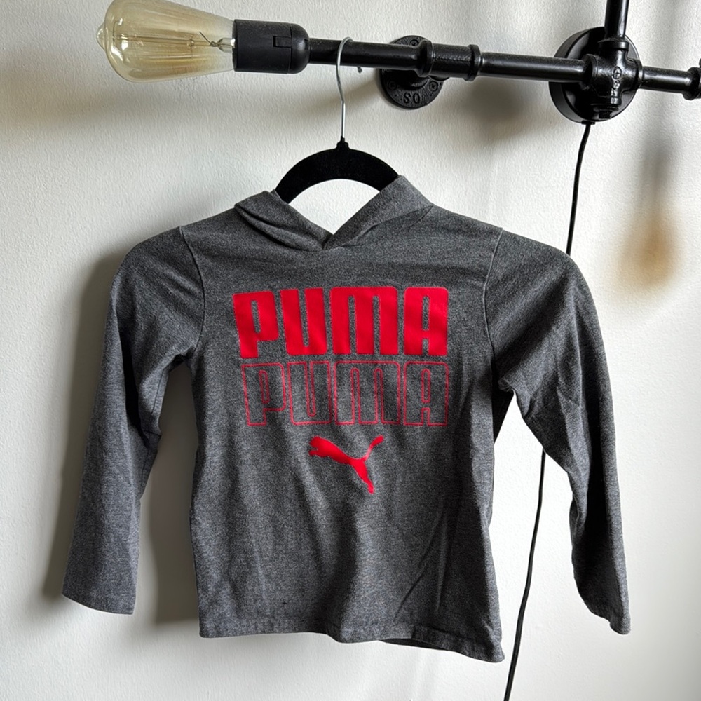 Puma Boys Long Sleeve Hoodie in Grey & Red - Size 6